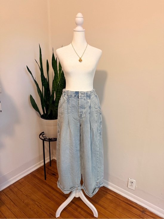 We The Free Denim - We The Free Free People La Vida Pull-On Wide Leg Jeans Bleached Blue NWOT